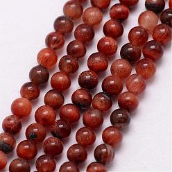 Œil De Tigre Tigre rouge naturel rangées de perles d'oeil, ronde, 3~3.5mm, Trou: 0.7mm, Environ 115~125 pcs/chapelet, 16 pouce