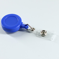 Blue ABS Plastic Badge Reel, Retractable Badge Holder, with Platinum Iron Bobby Clip, Flat Round, Blue, 86x32x16mm