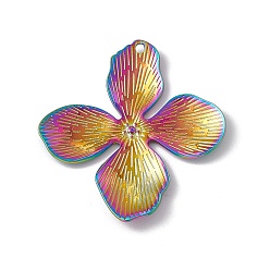 Rainbow Color Ion Plating(IP) 304 Stainless Steel Pendants, Flower Charms, Rainbow Color, 45x42x3mm, Hole: 1.8mm