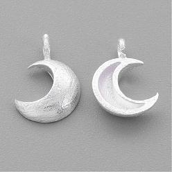 Matte Silver Color 925 Sterling Silver Charms, Moon, Matte Silver, 10x7x2mm, Hole: 1mm