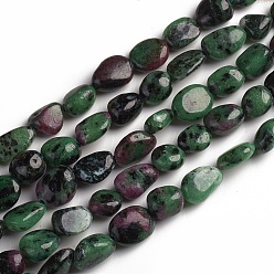 Ruby in Zoisite Natural Ruby in Zoisite Beads Strands, Tumbled Stone, Nuggets, 10~15x7.5~11.5x7.5~12.5mm, Hole: 1mm, about 36pcs/Strand, 15.67 inch(39.8 cm)