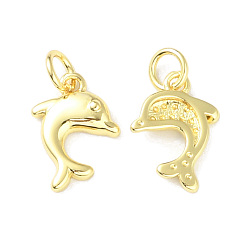 Real 18K Gold Plated Rack Plating Brass Charms, Long-Lasting Plated, with Jump Ring, Cadmium Free & Lead Free, Dolphin Charm, Real 18K Gold Plated, 12x9x2mm, Hole: 3mm