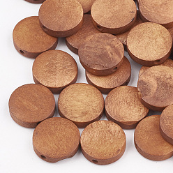 Chocolate Natural Pear Wood Beads, Dyed, Flat Round, Chocolate, 15x4mm, Hole: 1.8mm