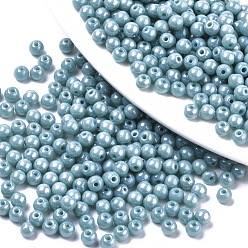 Light Blue Opaque Glass Beads, Opaque Colours Luster, Round, Light Blue, 4x3mm, Hole: 1mm, about 4500pcs/bag