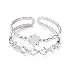 Stainless Steel Color 304 Stainless Steel Finger Rings, Cuff Rings, Long-Lasting Plated, Star, Stainless Steel Color, US Size 8 1/2(18.5mm), 4~9.5mm