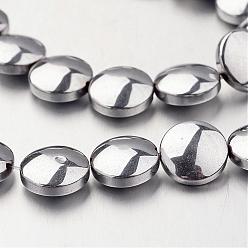 Plata Plateada Electroplate hematites sintética hebras de perlas no magnéticas, plano y redondo, Plata Plateada, 10x3 mm, agujero: 1 mm, sobre 40 unidades / cadena, 15.7 pulgada