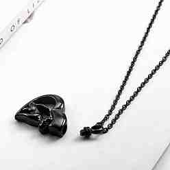 Black Urn Ashes Necklace, Stainless Steel Heart with Dog Pendant Necklace, Memorial Jewelry for Men Women, Black, 17.72 inch(45cm)