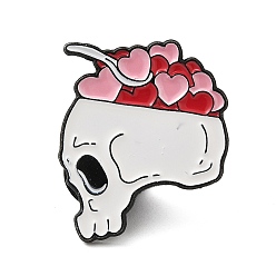 Heart Skull Enamel Pins, Black Tone Alloy Brooches for Backpack Clothes, Halloween Theme, Heart, 27x24x2mm