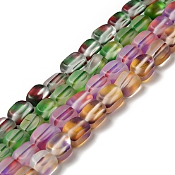 Mixed Color Electroplated Synthetic Moonstone Beads Strands, Dyed, Holographic Beads, Half AB Color Plated, Frosted, Rectangle, Mixed Color, 8~9x5.5~6x5~6.5mm, Hole: 1mm, about 44pcs/strand, 14.45''(36.7cm)