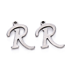 Letter R 201 Stainless Steel Charms, Laser Cut, Stainless Steel Color, Letter.R, 13x12.5x1mm, Hole: 1mm