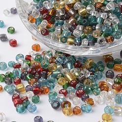 Couleur Mélangete 6/0 argent doublé verre rond perles de rocaille, couleur mixte, 4mm, Trou: 1.5mm, environ 500 pcs / sachet 