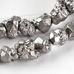 Plata Plateada Cordones de perlas de piedra de hueso de dragón natural electrochapado, pepitas, Plata Plateada, 6~12x6~8x4~7 mm, agujero: 0.8~1 mm, sobre 58~60 unidades / cadena, 15.5 pulgada ~ 15.7 pulgada