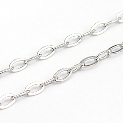 Stainless Steel Color 304 Stainless Steel Cable Chains, Soldered, Flat Oval, Stainless Steel Color, 5x2.5x0.6mm