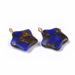 Bleu Jaspe impérial synthétique et pendentifs en bronzite, avec boucle en fer doré, teint, étoiles, bleu, 23~24x21x5mm, Trou: 2mm