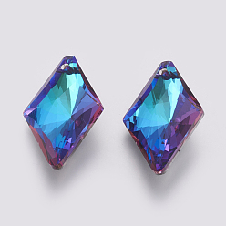 Bermuda Blue K9 Glass Rhinestone Pendants, Imitation Austrian Crystal, Faceted, Rhombus, Bermuda Blue, 27x17x8.5mm, Hole: 1.6mm