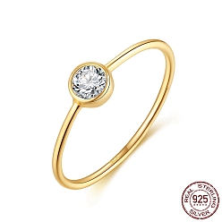 Real 14K Gold Plated 925 Sterling Silver Thin Finger Rings, Cubic Zirconia Birthstone Ring for Women, with S925 Stamp, Real 14K Gold Plated, 1~4.5mm, US Size 7(17.3mm)