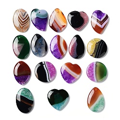 Mixed Color Natural Agate Dyed Pendants, Two Tone Charms, Mixed Shapes, Mixed Color, 36~44.5x30~37.5x6.5~7.5mm, Hole: 2.5mm
