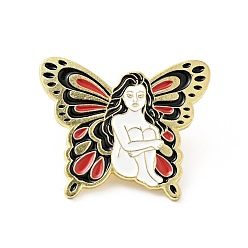 Blanco Pin esmaltado de ala de mariposa de hada Ángel, insignia de aleación chapada en oro para ropa de mochila, blanco, 25x30x1.5 mm