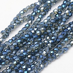 Синий Стеклянные бусины с гальваническим покрытием , покрытие полного блеска, граненые, кубические, синие, 4x4x4 мм, отверстие : 1 мм, около 100 шт / нитка, 15.7 дюйм
