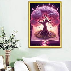 Hot Pink Tree of Life DIY Diamond Painting Kits, including Resin Rhinestones, Diamond Sticky Pen, Tray Plate and Glue Clay, Hot Pink, 400x300mm