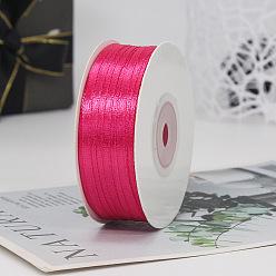 Deep Pink Polyester Double-Sided Satin Ribbons, Ornament Accessories, Flat, Deep Pink, 3mm, 100 yards/roll