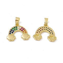 Real 18K Gold Plated Brass Micro Pave Colorful Cubic Zirconia Pendants, Rainbow with Cloud, Real 18K Gold Plated, 15x18.5x2.5mm, Hole: 3x4.5mm