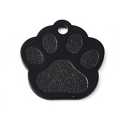 Noir Pendentifs en aluminium, étiquettes vierges, empreintes de pattes de chien, noir, 28.5x27x1mm, Trou: 3mm