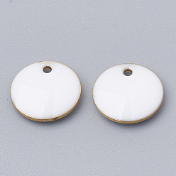 White Brass Charms, Enamelled Sequins, Raw(Unplated), Flat Round, White, 10x2.5mm, Hole: 1mm