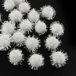 White Handmade DIY Doll Craft Pom Pom Yarn Pom Pom Balls, with Metallic Cord, White, 20mm, about 500pcs/bag
