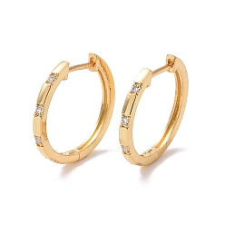 Настоящее золото 18K Прозрачные серьги-кольца с фианитами, стеллаж для латунных украшений для женщин, без свинца и без кадмия, реальный 18 k позолоченный, 19x20x2 мм, штифты : 0.7 мм