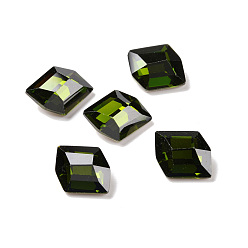 Olivine Verre cabochons en strass, dos plat et dos plaqué, parallélogramme, olive, 12x10.5x5.6mm