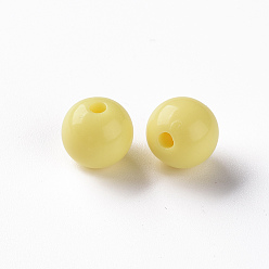 Jaune Perles acryliques opaques, ronde, jaune, 10x9mm, Trou: 2mm, environ940 pcs / 500 g