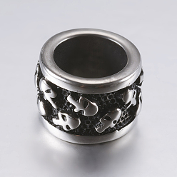 Plata Antigua 316 perlas quirúrgicas de acero inoxidable, rondelle con calavera, abalorios de grande agujero, plata antigua, 13x9 mm, agujero: 8.5 mm