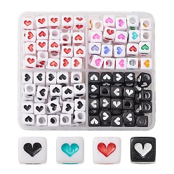 Color mezclado 160 pcs 4 cuentas acrílicas opacas de estilo, cubo con el corazón, color mezclado, 6~6.5x6x6 mm, agujero: 3~3.5 mm, 40 piezas / estilo