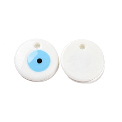 White Handmade Lampwork Evil Eye Pendants, Flat Round, White, 30x5mm, Hole: 3mm