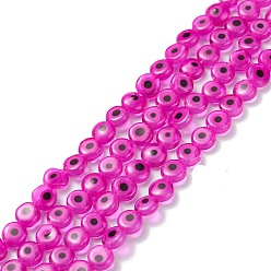Rosa Oscura Hechos a mano de cristal de murano mal de ojo planas hebras de perlas redondas, de color rosa oscuro, 6x3 mm, agujero: 1 mm, sobre 65 unidades / cadena, 14 pulgada