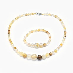 Citrine Natural Citrine Graduated Beads Necklaces and Bracelets Jewelry Sets, with Brass Lobster Claw Clasps, 17.5 inch(44.5cm), 2 inch(5cm)