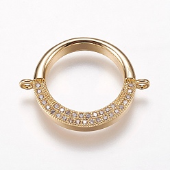 Golden Brass Micro Pave Cubic Zirconia Links, Ring, Clear, Golden, 21x26x3mm, Hole: 1mm