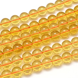 Cristal de cuarzo De perlas de cristal de cuarzo natural hebras, rondo, Grado A, imitación de citrino, teñido y climatizada, 14 mm, agujero: 1.2 mm, sobre 28 unidades / cadena, 15.5 pulgada