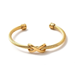 Золотой Ионное покрытие (ip) 304 бесконечный браслет из бисера из нержавеющей стали с витой веревкой и открытой манжетой для женщин, золотые, внутренний диаметр: 2 дюйм (5 см)