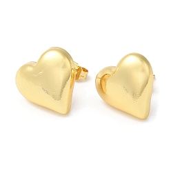 Real 18K Gold Plated Rack Plating Brass Heart Stud Earrings, Real 18K Gold Plated, 14.5x15.5mm