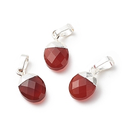 Carnelian Natural Carnelian Charms, with Silver Tone Brass Findings, Faceted, Cadmium Free & Lead Free, Oval, 14x8x5mm, Hole: 6x4mm