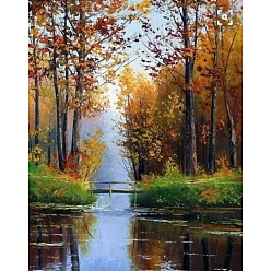 Gold DIY Rectangle Autumn Forest Scenery Theme Diamond Painting Kits, Including Canvas, Resin Rhinestones, Diamond Sticky Pen, Tray Plate and Glue Clay, Gold, 400x300mm