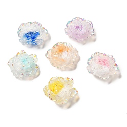 Color mezclado Cabochons de la resina transparente, flor, color de ab chapado, color mezclado, 29~31x29~31x11 mm