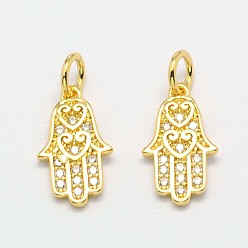 Golden Palm Brass Micro Pave Cubic Zirconia Charms, Cadmium Free & Nickel Free & Lead Free, Golden, 14x8x1.5mm, Hole: 3mm