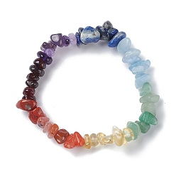 Mixed Stone Kids 7 Chakra Natural Mixed Stone Chip Beads Stretch Bracelet with Heart, Inner Diameter: 1-3/4~2 inch(4.5~5cm)