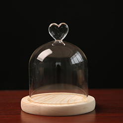 Wheat High Borosilicate Glass Dome Cover, Heart Decorative Display Case, Cloche Bell Jar Terrarium with Wood Base, Wheat, 100x130mm