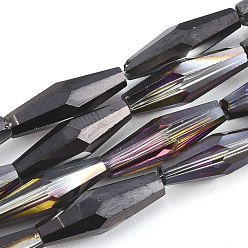 Черный Гальванические стеклянные бусины, с покрытием AB цвета, граненые, овальные, чёрные, 12.5x4 мм, отверстие : 0.8 мм, около 60 шт / нитка, 28.74 дюйм