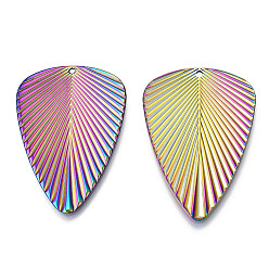 Rainbow Color Placage ionique (ip) 304 pendentifs en acier inoxydable, breloque feuille, couleur arc en ciel, 46x32.5x1.5mm, Trou: 1.5mm