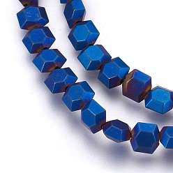 Plaqué Bleu Galvaniques perles d'hématite synthétique non magnétique brins, givré, hexagone, bleu plaqué, 6x6x3mm, Trou: 1mm, Environ 72 pcs/chapelet, 15.94 pouce (40.5 cm)
